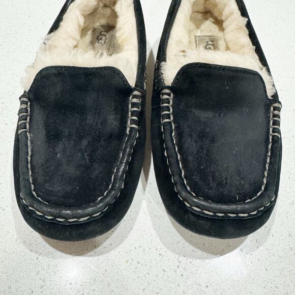 UGG Ansley Water-Resistant Suede Wool Lined Moccasin Slippers Black Size 8 - Picture 3 of 7
